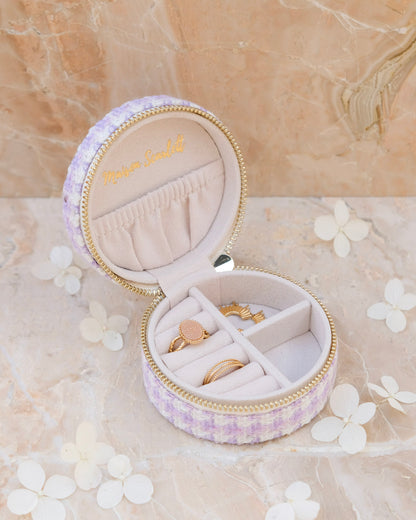 Boîte à bijoux de voyage Yvonne en moumoute - pied de poule mauve