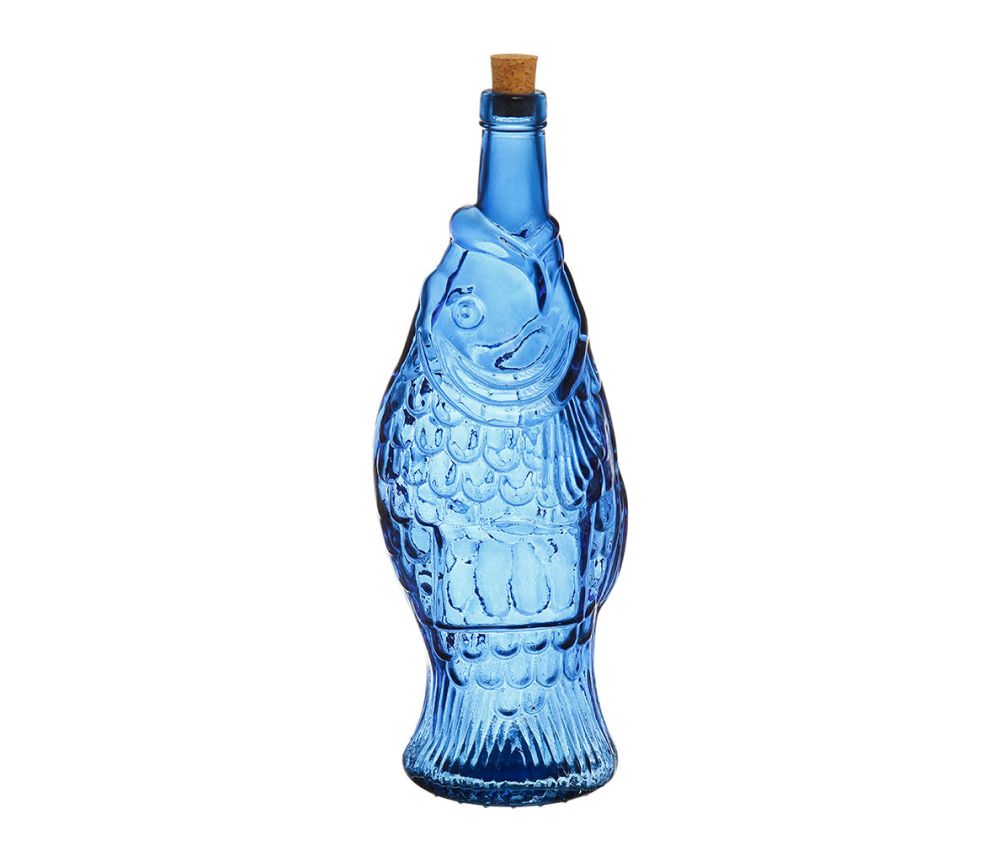 BOUTEILLE POISSON BLEUE 1.1L-D12XH33CM VERRE