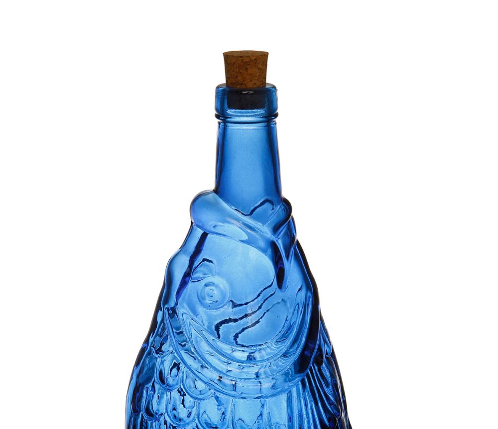 BOUTEILLE POISSON BLEUE 1.1L-D12XH33CM VERRE