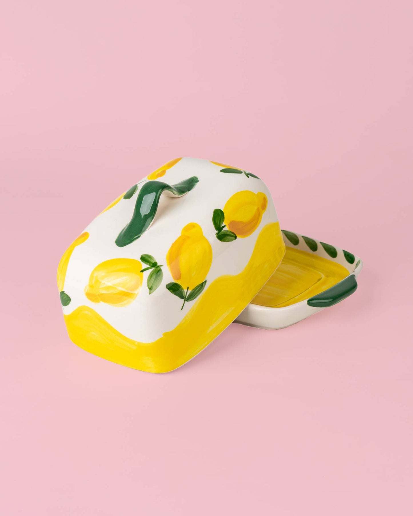 Beurrier artisanal en céramique – jaune et blanc - Limone