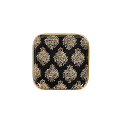 Plateau métal émaillé Arles noir 16x16, bordure dorée
