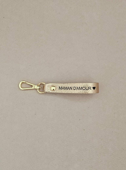 Porte-clé cuir papa , maman d'amour: Nude