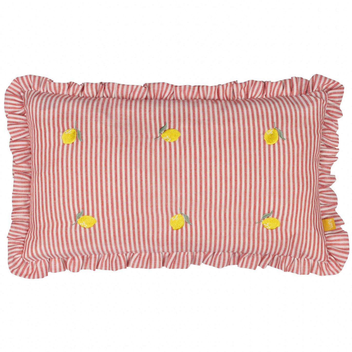 Coussin Les Fruites à volants brodés de citrons: Citrons / Garni en polyester / 30 x 50 cm