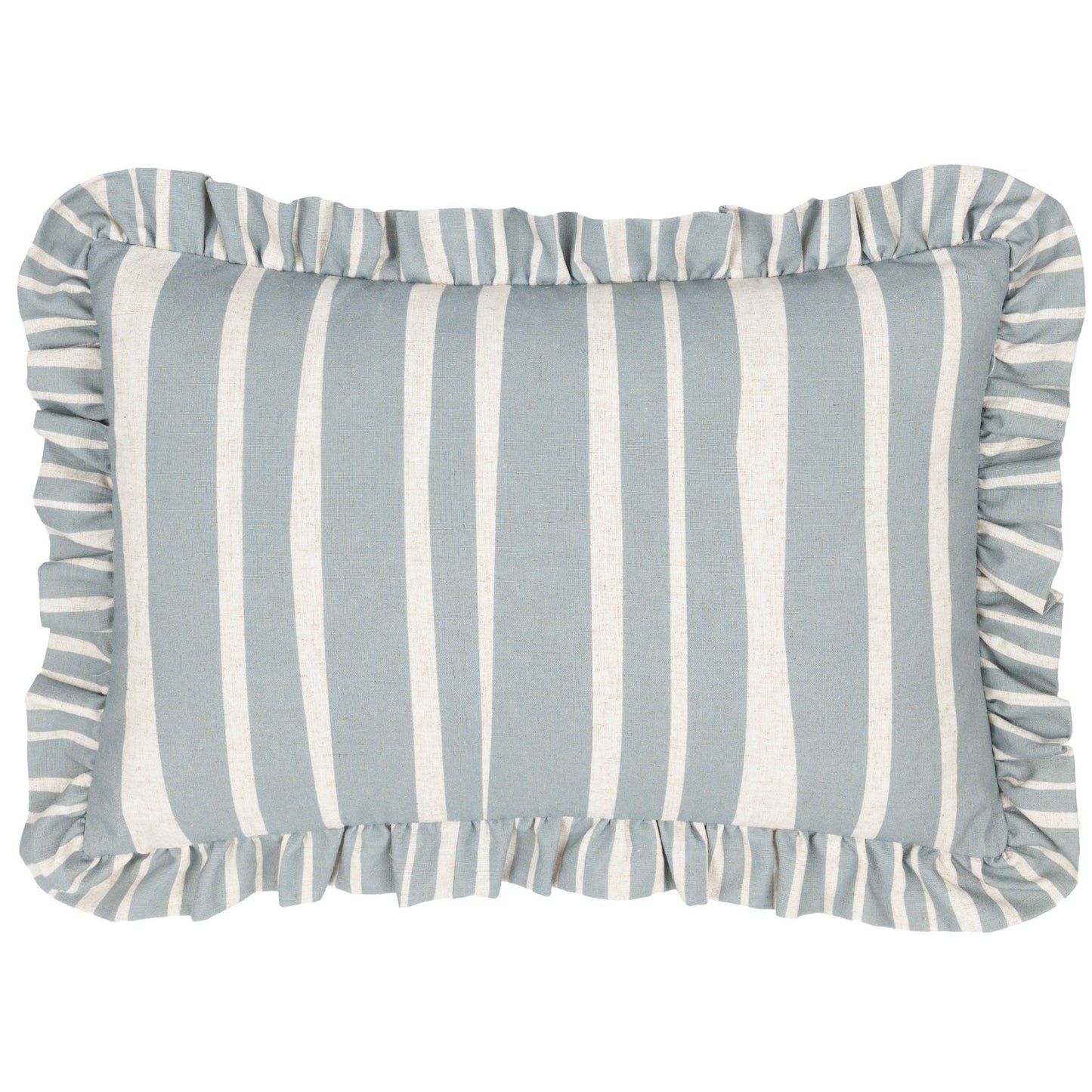 Coussin à Volants Rayé Carmon Lin/Bleu: Lin/Bleu / Garni en polyester / 40 x 60 cm