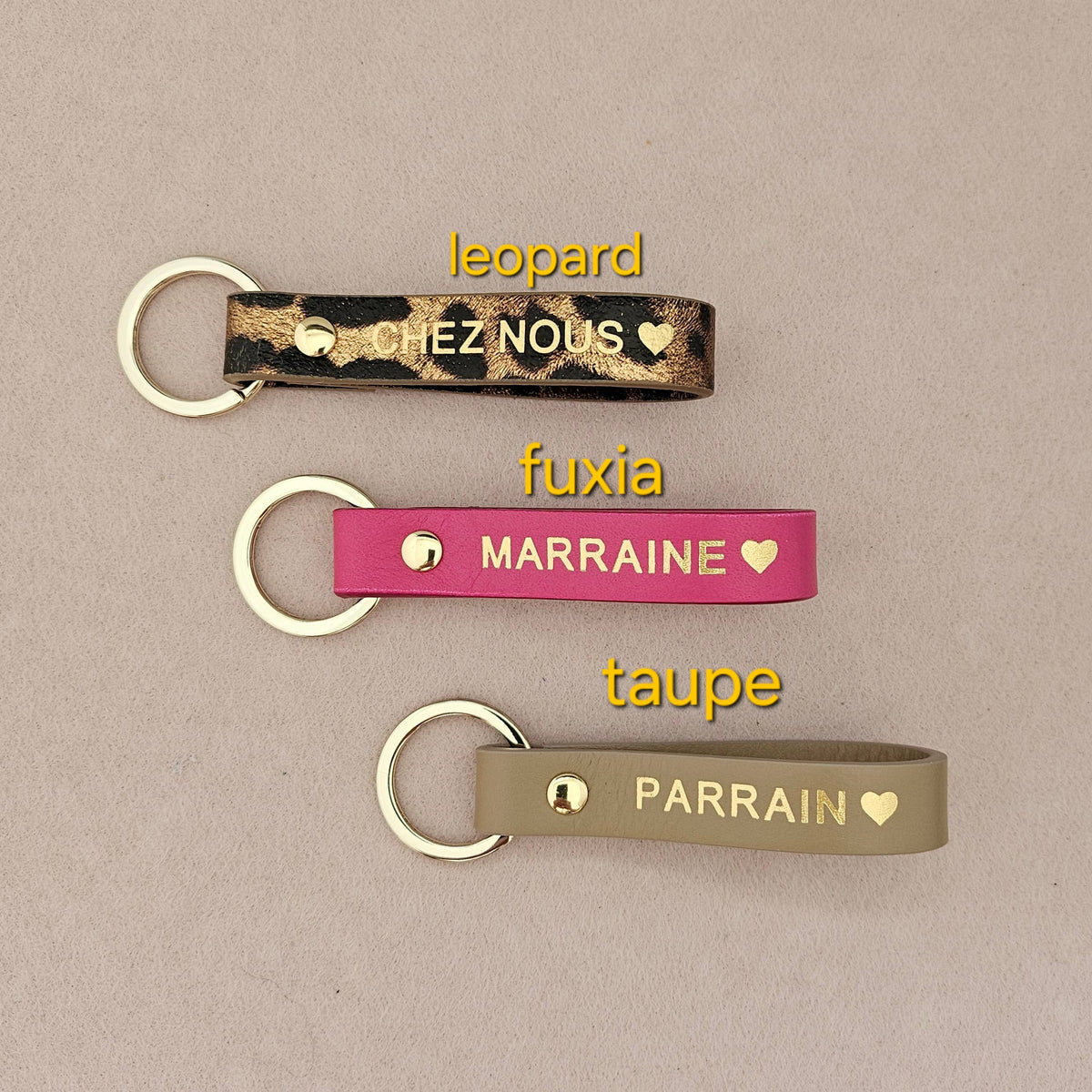 Porte-clé cuir  sweet home / chez nous: Doré / Français