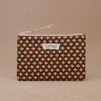 Pochette plate  100 % coton  : Léopard fleuri moutarde