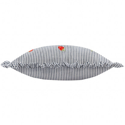Coussin rayé Les Fruites avec volants et broderies fraises: Fraises / Garni en polyester / 30 x 50 cm