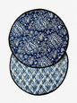 Sets de table ronds reversibles coton matelassé Block Print: Bleu