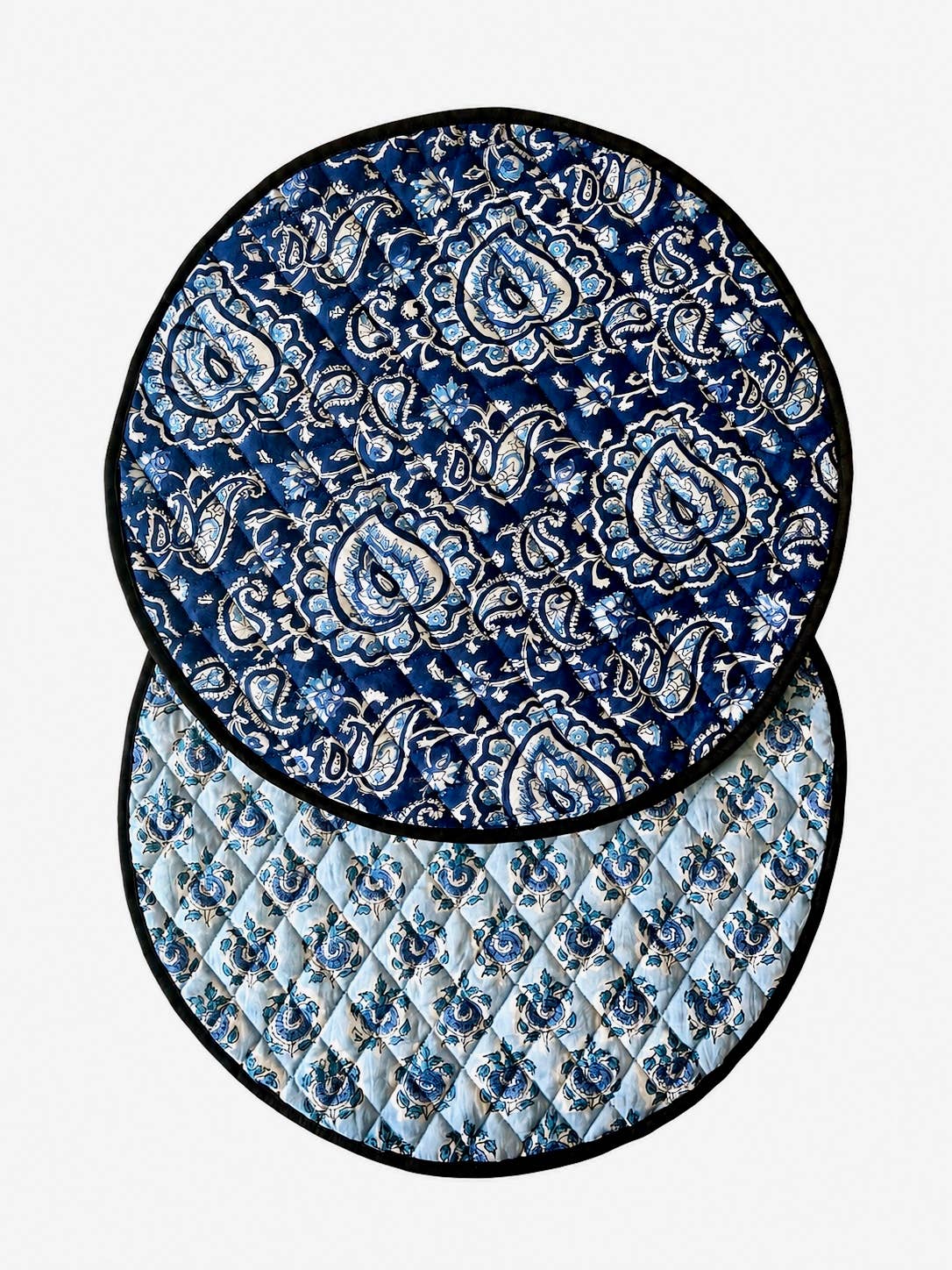 Sets de table ronds reversibles coton matelassé Block Print: Brun