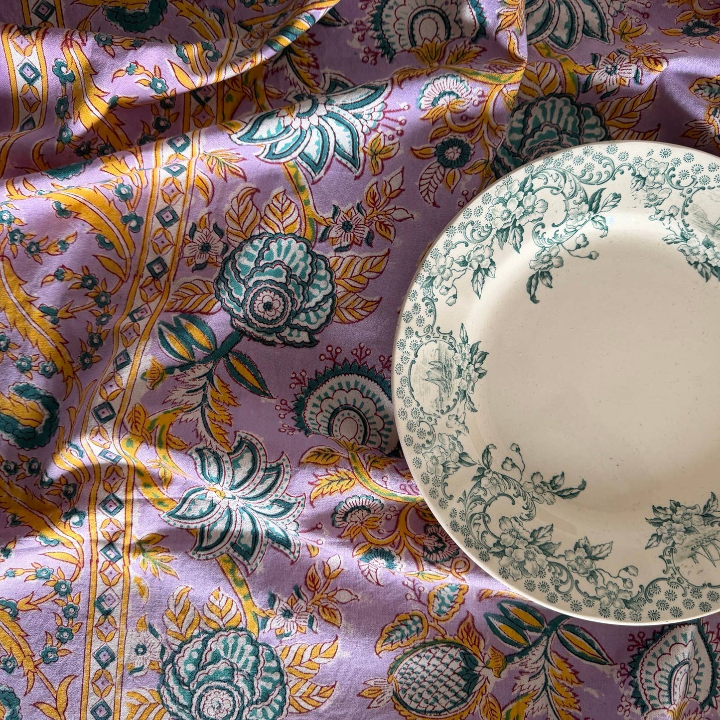 Nappe "Versailles" lilas coton imprimé blockprint 150 x 220