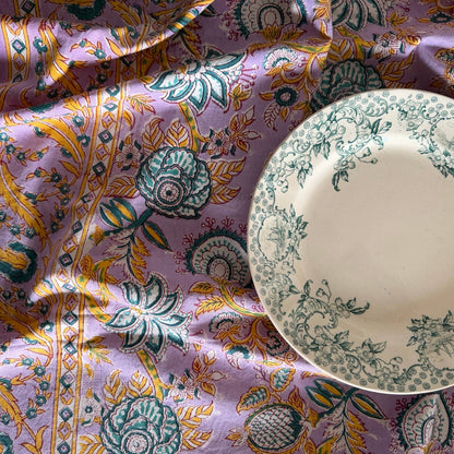 Nappe "Versailles" lilas coton imprimé blockprint 150 x 220