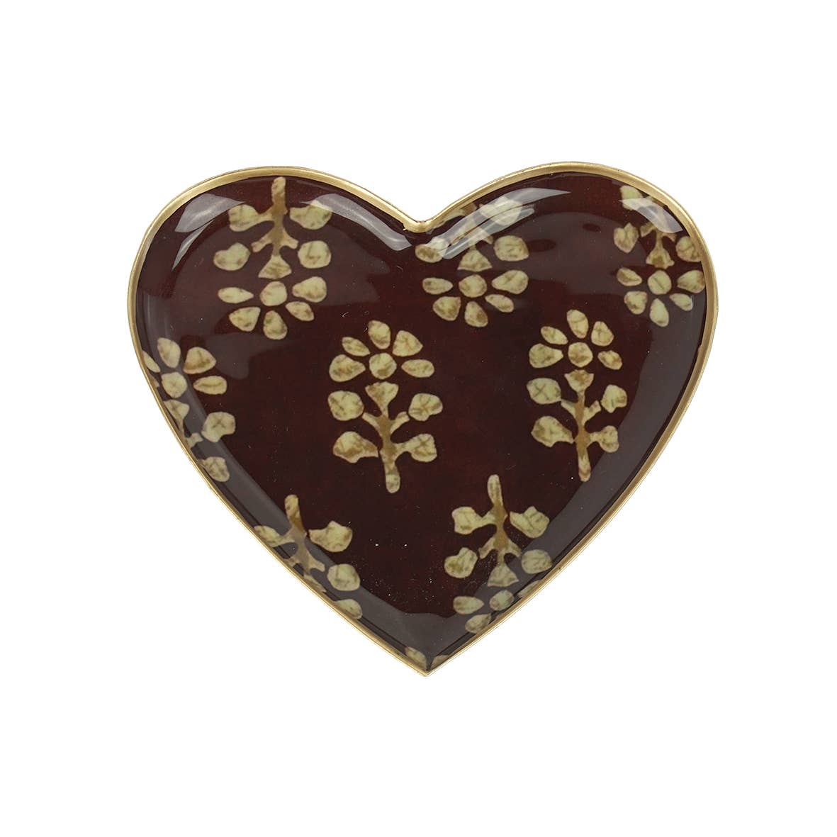 Plateau coeur métal émaillé Acajou 15x15, bordure dorée