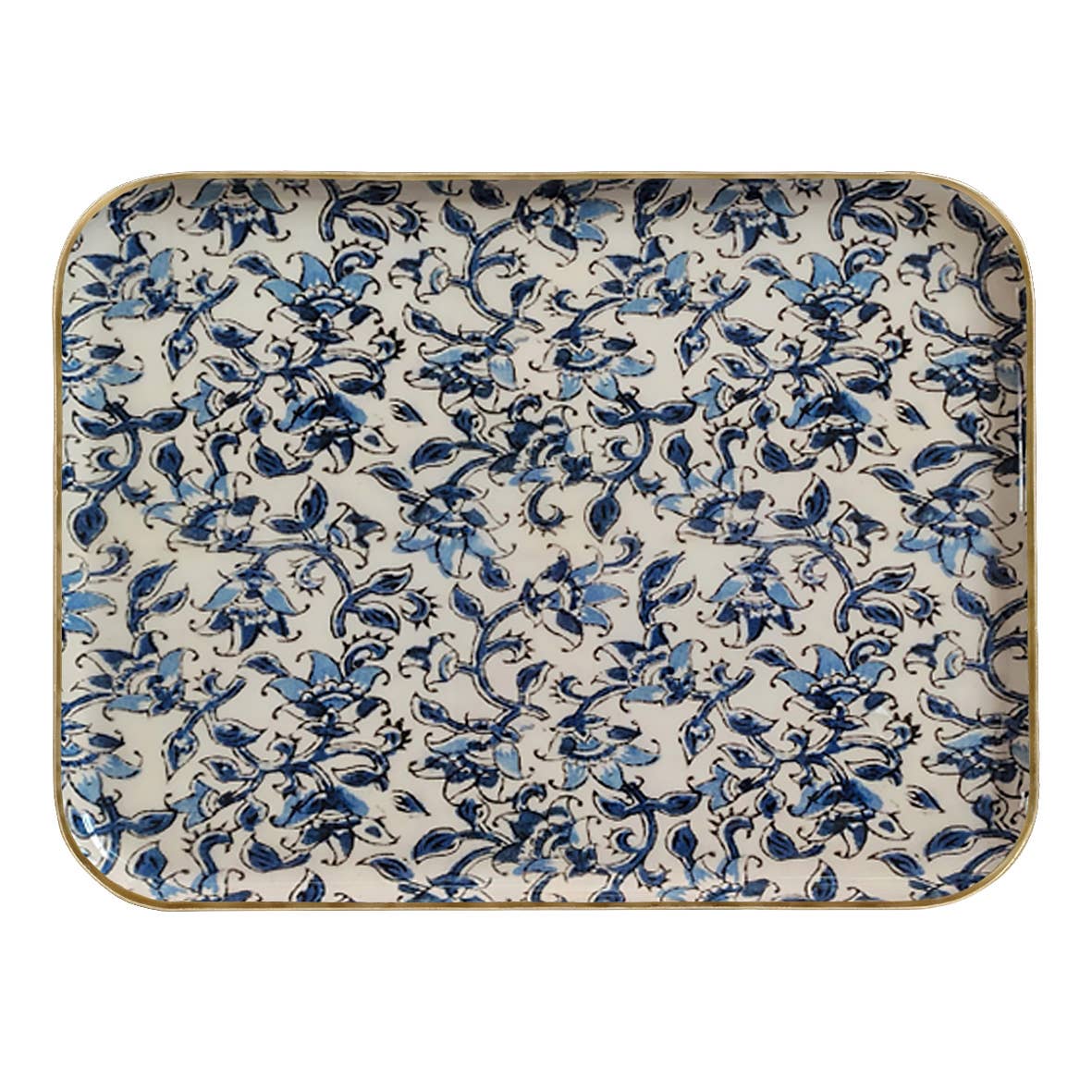 Grand plateau métal émaillé Ispahan 30x40, bordure dorée