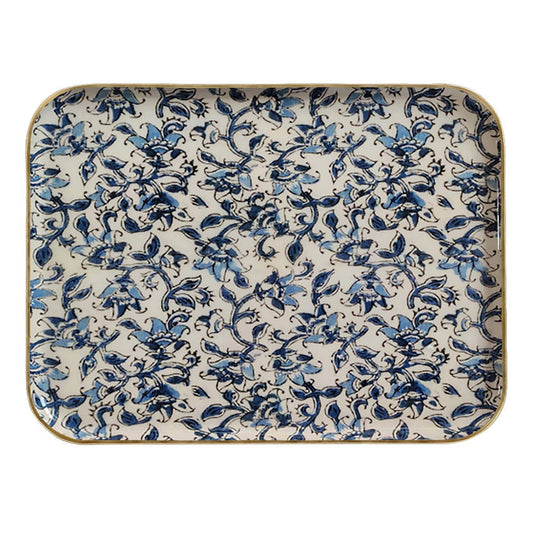 Grand plateau métal émaillé Ispahan 30x40, bordure dorée