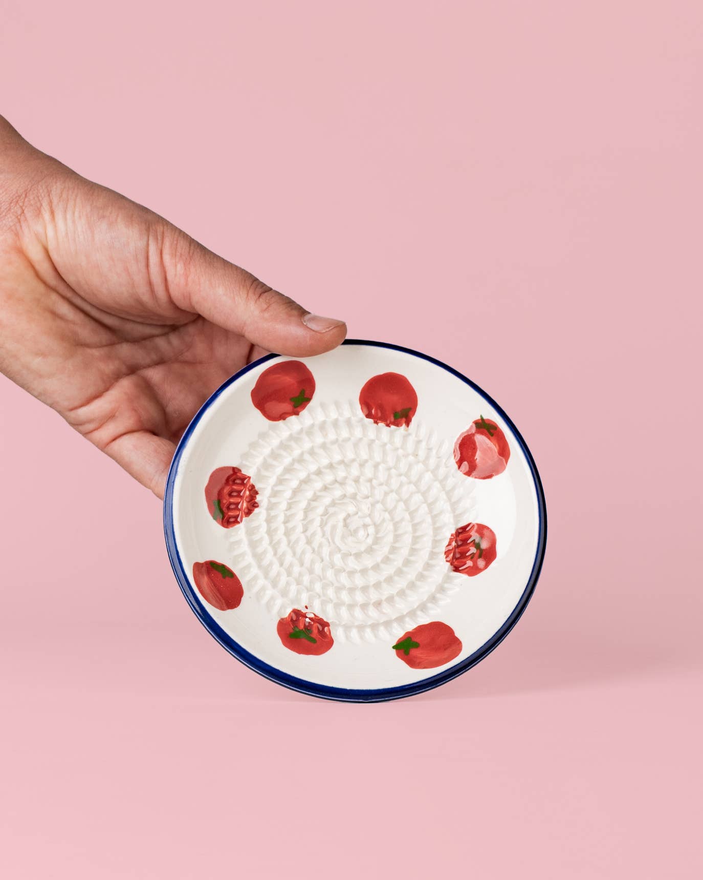 Assiette râpe à ail en céramique - Petite bleue et blanche - Pomodoro: CON PACKAGING