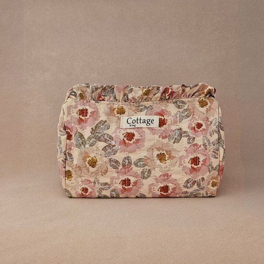 Trousse maquillage froufrou 100 % coton  : Flou rose