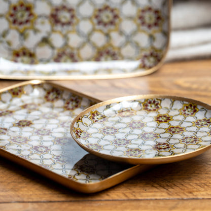 Petit plateau rond métal émaillé Zellige, bordure dorée