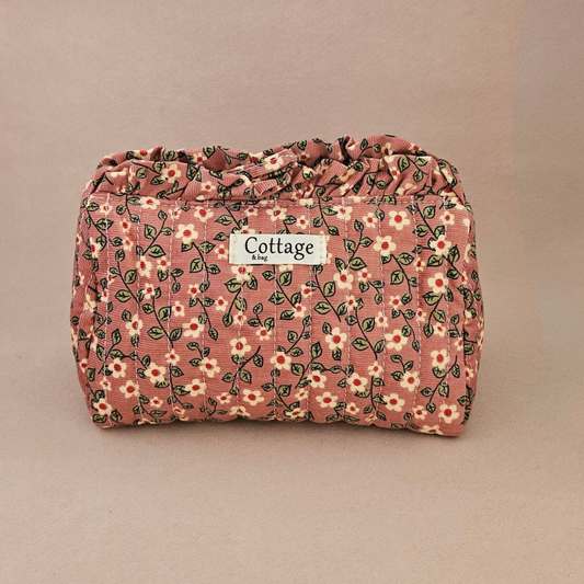 Trousse maquillage froufrou 100 % coton  : Petite blanche rose