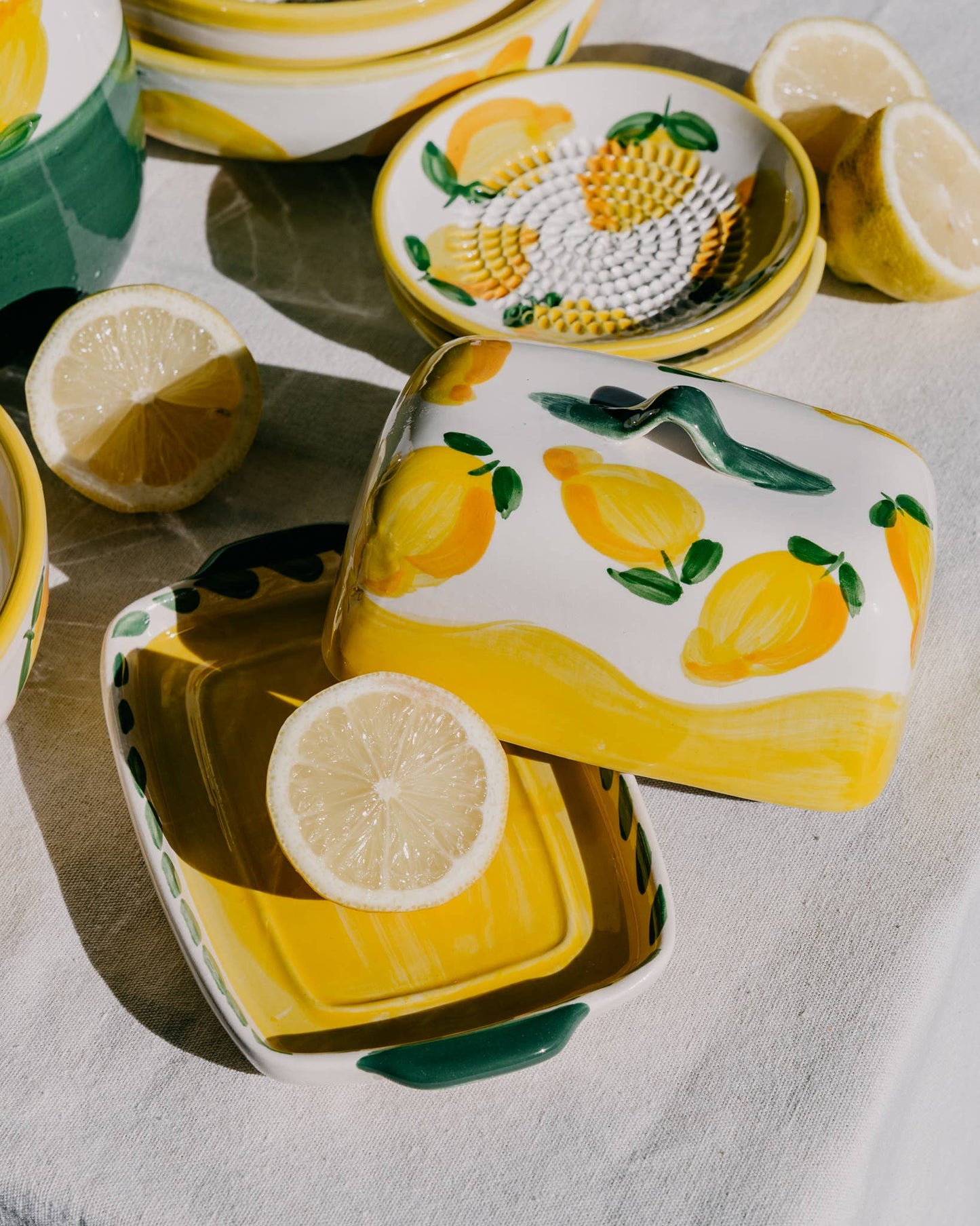 Beurrier artisanal en céramique – jaune et blanc - Limone