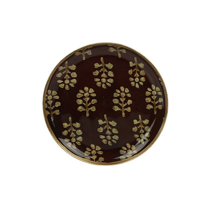 Petit plateau rond métal émaillé Acajou, bordure dorée