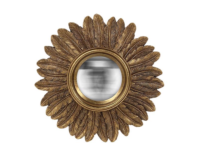 Miroir soleil rond convexe contours plumes 22 cm