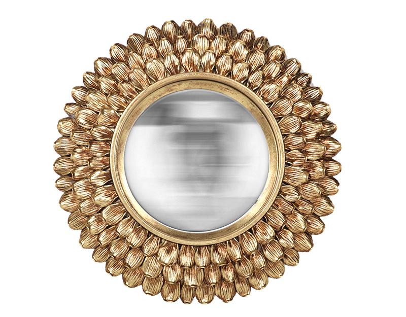 Miroir rond convexe doré avec contour pétales de fleurs 24 cm