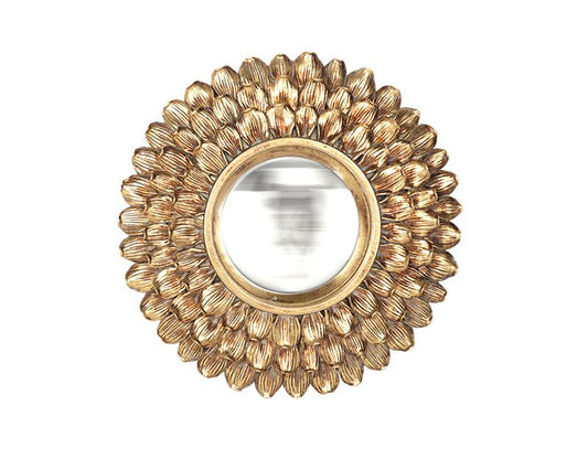 Miroir rond convexe doré avec contour pétales de fleurs 20 cm