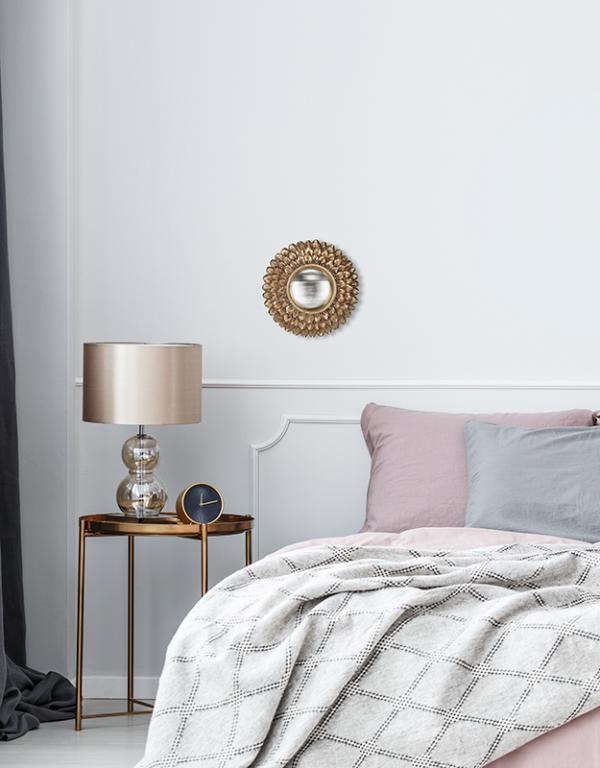 Miroir rond convexe doré avec contour pétales de fleurs 20 cm