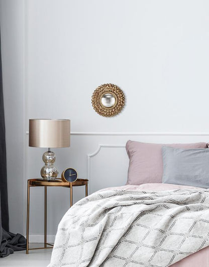 Miroir rond convexe doré avec contour pétales de fleurs 20 cm