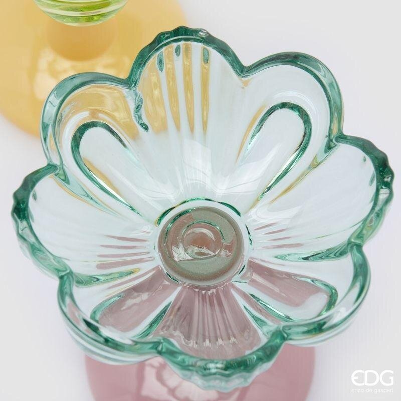BOUGEOIR EN VERRE FLEUR AVEC PIED H13,5 D11