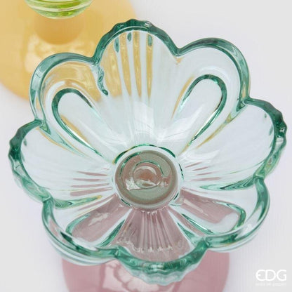 BOUGEOIR EN VERRE FLEUR AVEC PIED H13,5 D11