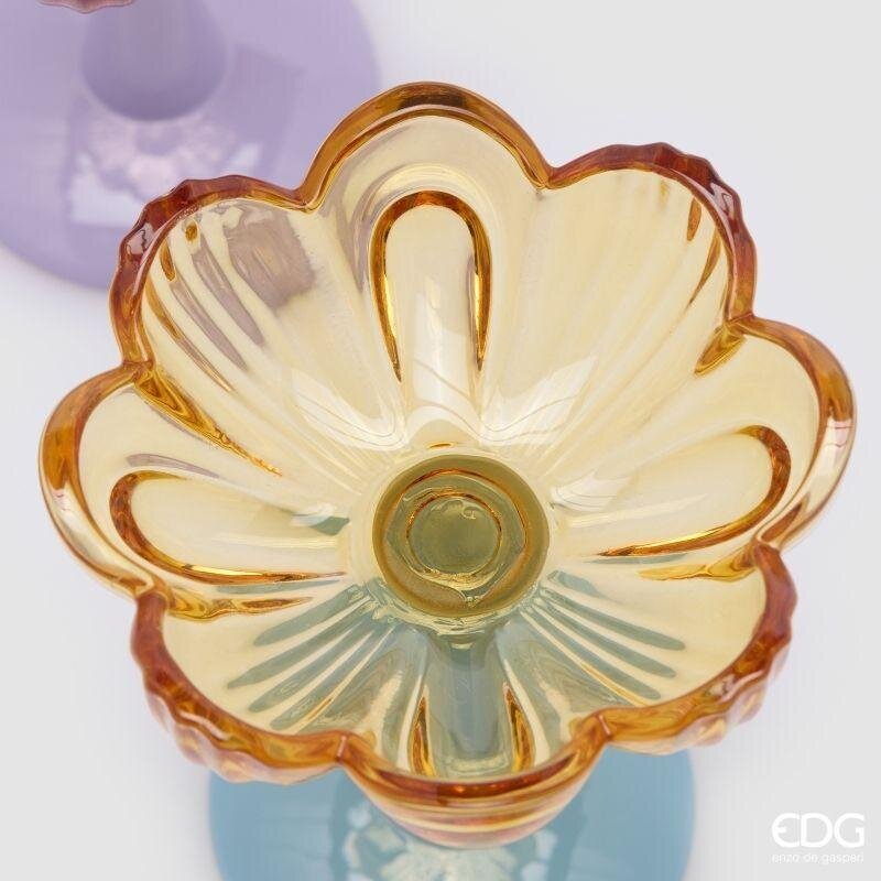 BOUGEOIR EN VERRE FLEUR AVEC PIED H13,5 D11