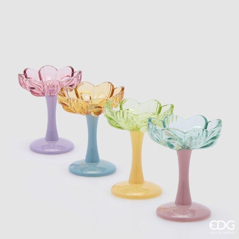BOUGEOIR EN VERRE FLEUR AVEC PIED H13,5 D11