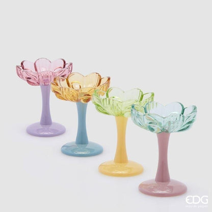 BOUGEOIR EN VERRE FLEUR AVEC PIED H13,5 D11