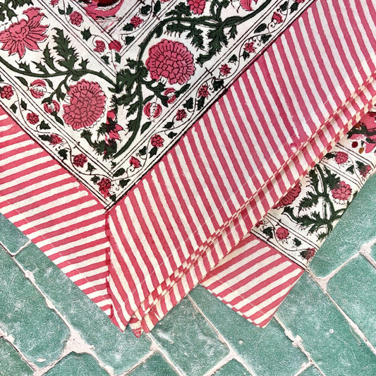 Nappe carrée blockprint Pink Summer 150x150