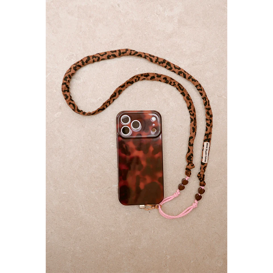 Sangle de téléphone Billie - Léopard Marron cordon Rose
