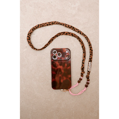 Sangle de téléphone Billie - Léopard Marron cordon Rose