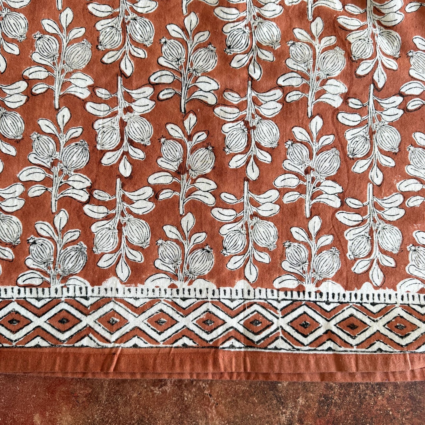 Nappe Alhambra terra, coton imprimé blockprint 140x220cm