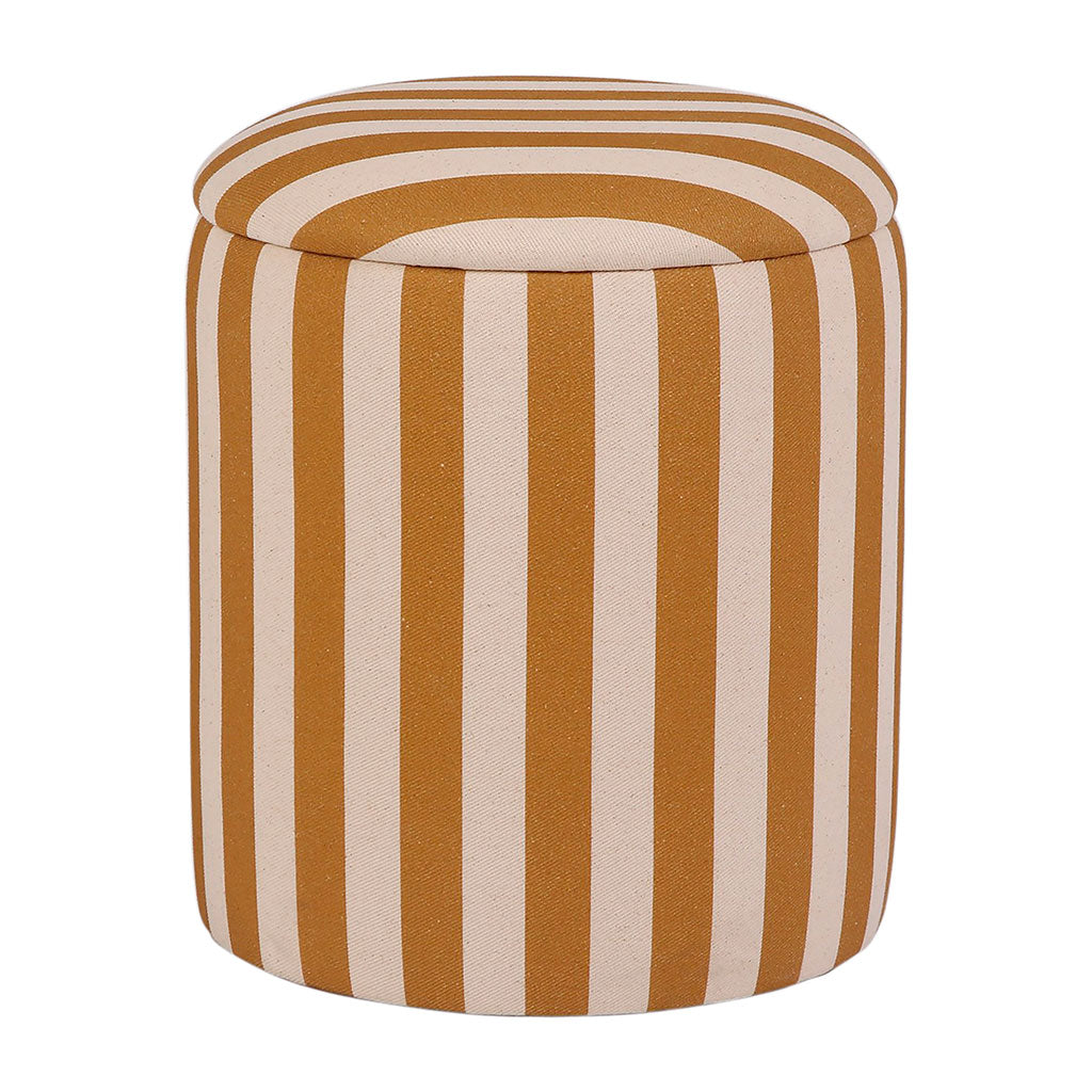 TABOURET COFFRE BELLY CAMEL+ECRU D38XH42.5 COTON