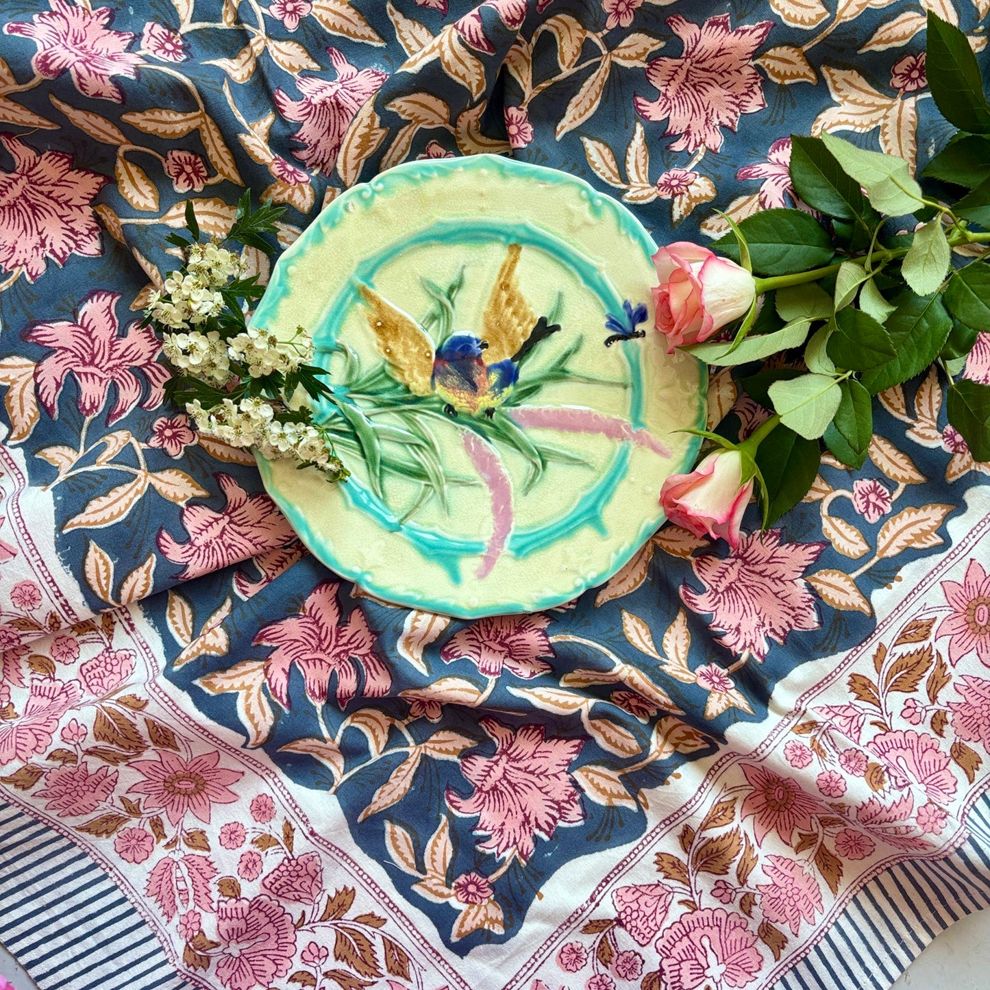 Nappe blockprint Midnight rose 140x220